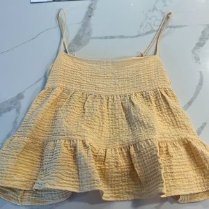 Zara Yellow Plush Gauze Tiered Open Back Tank Top. Square Neck. Size M.